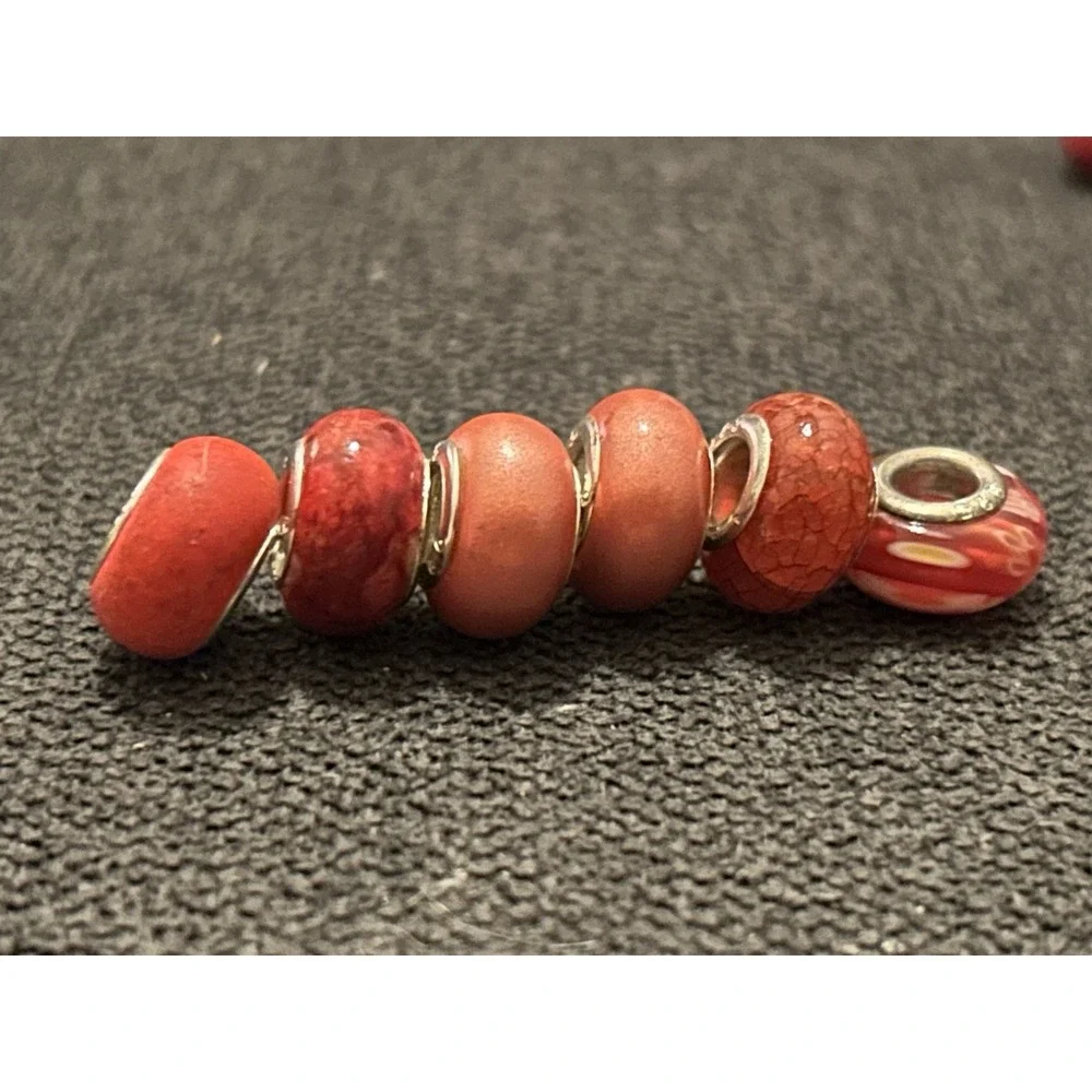Lot of 6 Sterling Silver Core Bracelet Charm Beads Lampwork Glass Style 925 6